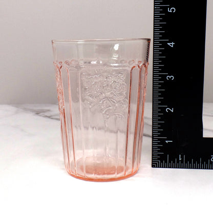 Vintage Anchor Hocking Mayfair Pink Open Rose 9 oz Depression Glass Flat Tumbler (4” height), set of 5