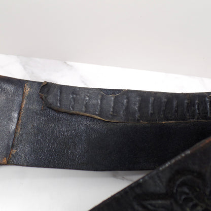Vintage Black Leather Mexican Loop Cowboy Holster / Gun Belt, Tooled Floral Pattern