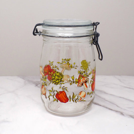 Vintage Arc France Spice Of Life Glass Canister Jar with New Gasket, 1 L (1970)