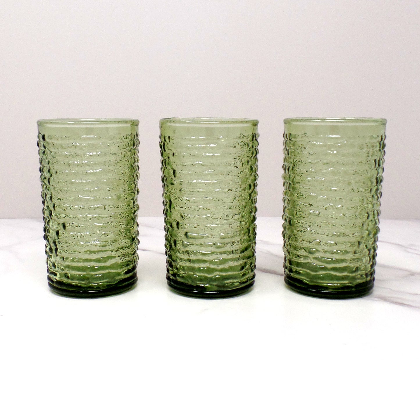 Vintage Anchor Hocking Soreno Avocado Green Juice Glasses - 6 oz, Set of 3 (1966-70)