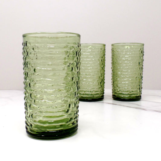 Vintage Anchor Hocking Soreno Avocado Green Juice Glasses - 6 oz, Set of 3 (1966-70)