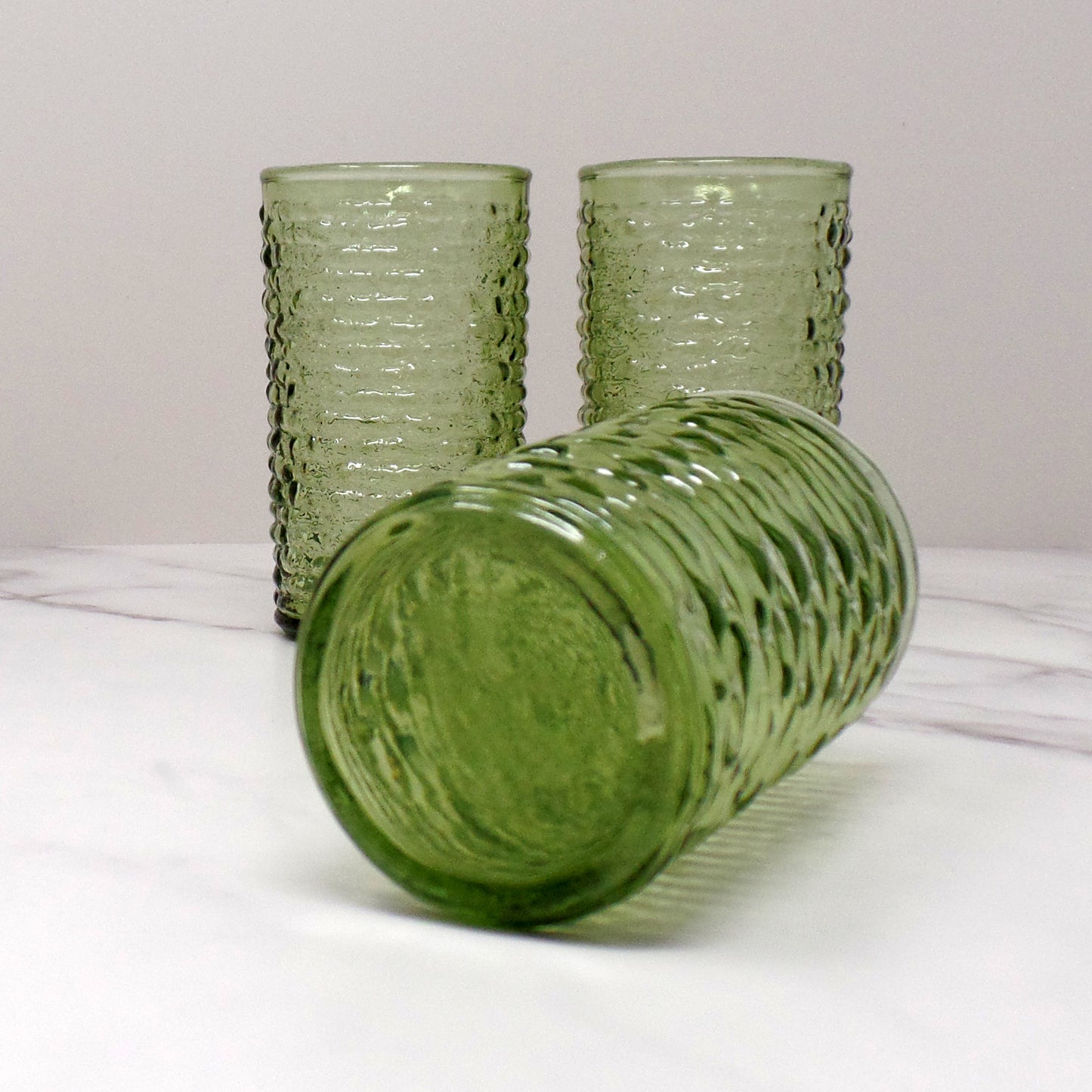 Vintage Anchor Hocking Soreno Avocado Green Juice Glasses - 6 oz, Set of 3 (1966-70)