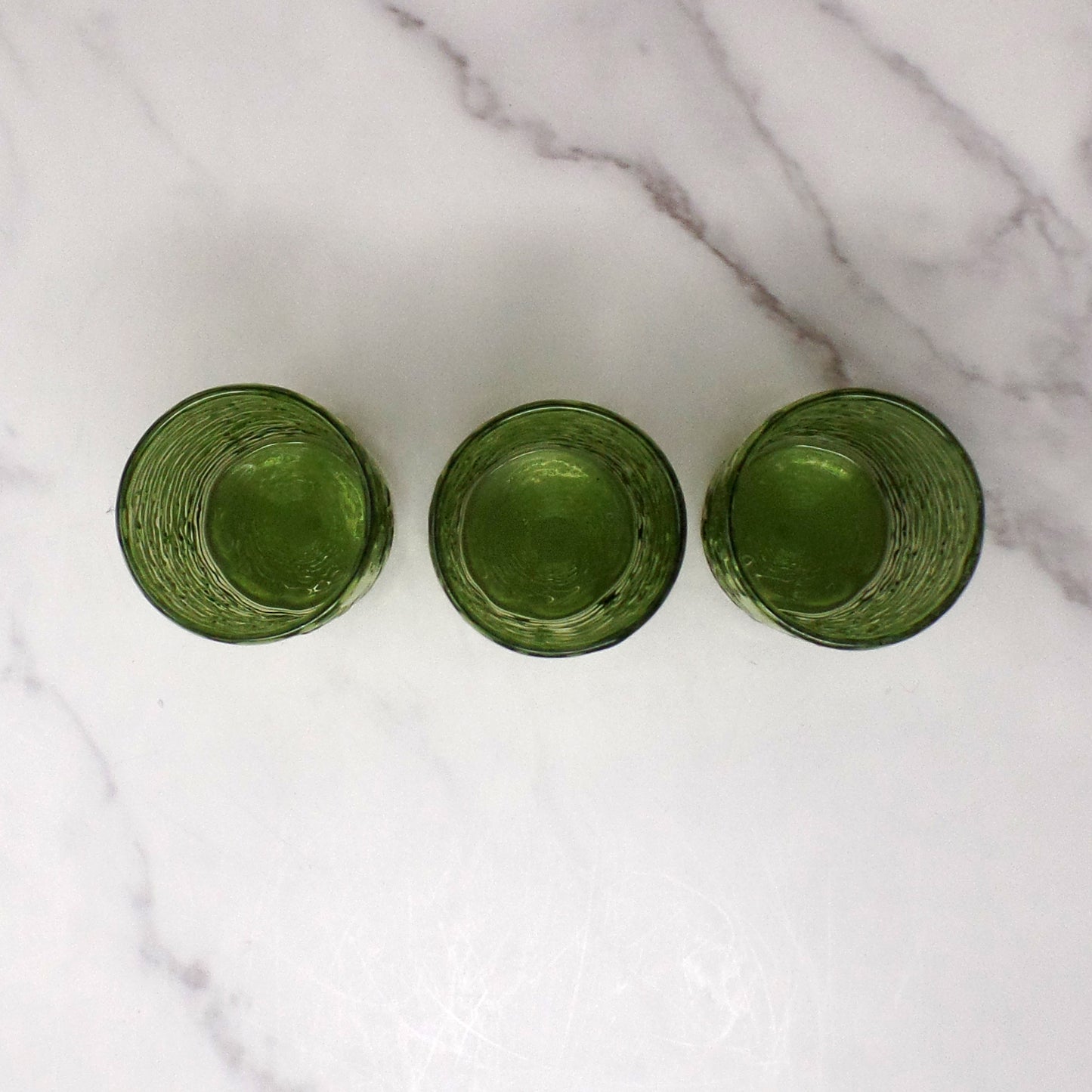 Vintage Anchor Hocking Soreno Avocado Green Juice Glasses - 6 oz, Set of 3 (1966-70)