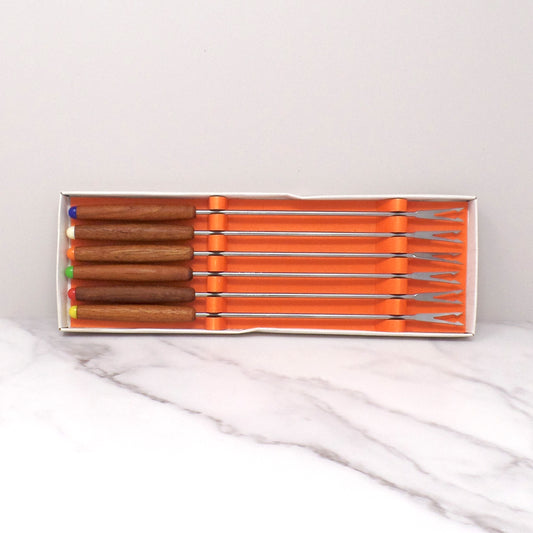 Vintage Otagiri Teak-Handled Fondue Fork Set (Model 65/13), In Original Box (1960s-1970s)