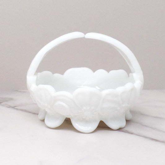 Vintage Westmoreland Milk Glass Dogwood Flower Basket / Split-Handled Candy Dish (1950-1975)