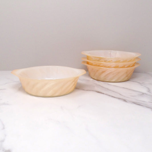 Vintage Fire King Small Individual 8 oz Casserole / Baking Dish - Peach Lustre Swirl, Set of 4 (mid-1960 - mid-1970s)