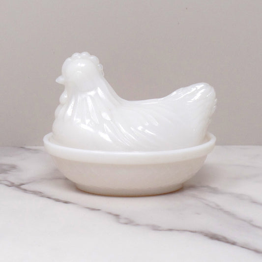 Vintage Small Milk Glass Hen on Nest