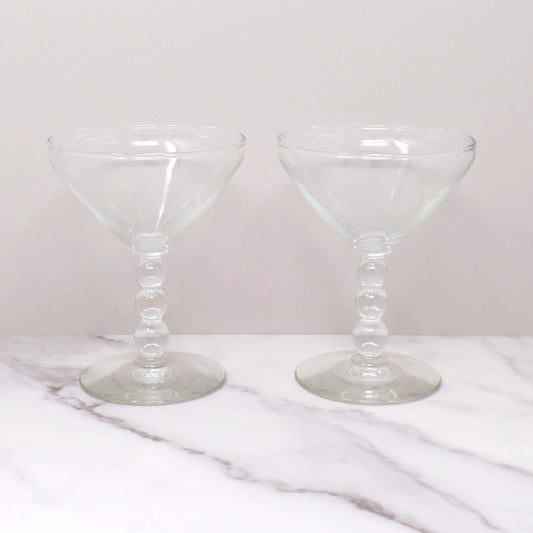 Vintage Libbey Knob Hill Ball Stem Coupe Champaign Glasses, 4 oz - Set of Two (1950s)