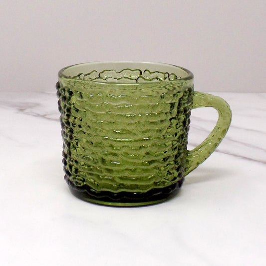 Vintage Anchor Hocking Soreno Avocado Green Glass Coffee Mug / Tea Cup, 6 oz (1966-70)