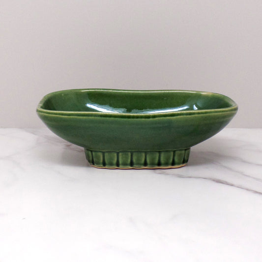 Vintage Ceramic McCoy 1801 Green Oval Footed Pottery Dish / Low Planter (1950s-1960s)