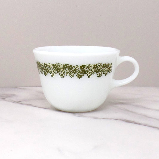 Vintage Pyrex C-Handle Coffee Mug / Tea Cup, Spring Blossom Green (1970s)