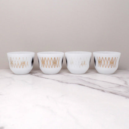 Federal Glass 6 oz Custard Cups, Black Diamonds / Atomic Harlequin, set of 4 (1960s)
