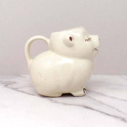 Vintage Shawnee Pottery Smiley Pig Creamer, Peach Flower (1940s-50s)