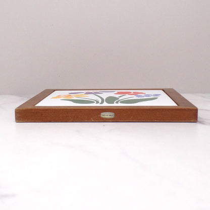 Vintage Nina Floral Trivet / Wall Hanging, Ceramic and Wood, CHD (1984)