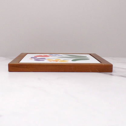 Vintage Nina Floral Trivet / Wall Hanging, Ceramic and Wood, CHD (1984)