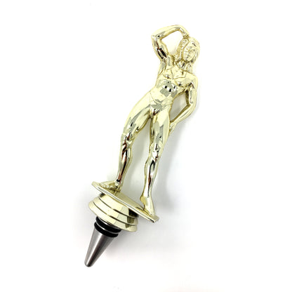 Female Body Builder Trophy Wine Bottle Stopper with Stainless Steel Base