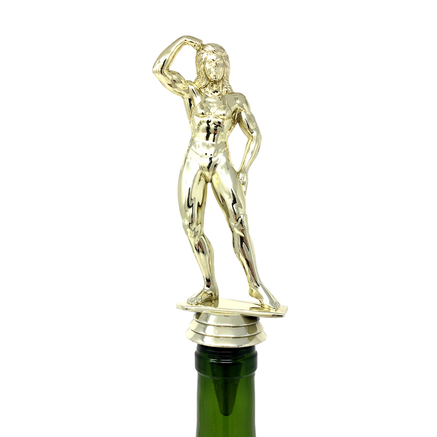 Female Body Builder Trophy Wine Bottle Stopper with Stainless Steel Base