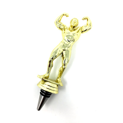 Male Body Builder Trophy Wine Bottle Stopper with Stainless Steel Base