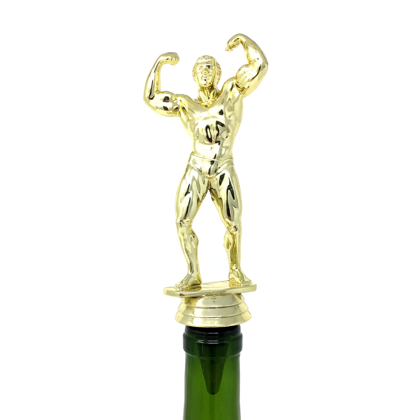 Male Body Builder Trophy Wine Bottle Stopper with Stainless Steel Base