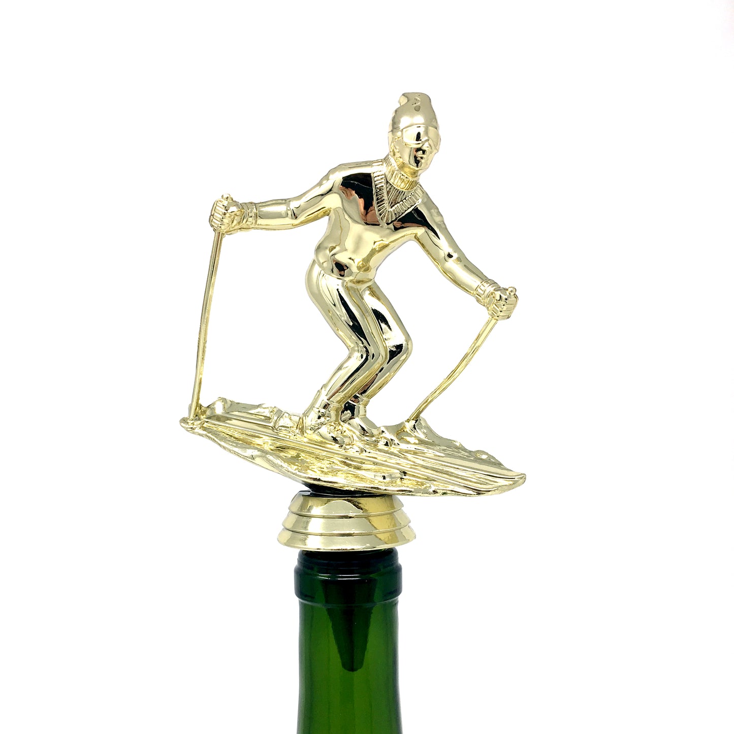 Skiing Trophy Wine Bottle Stopper with Stainless Steel Base